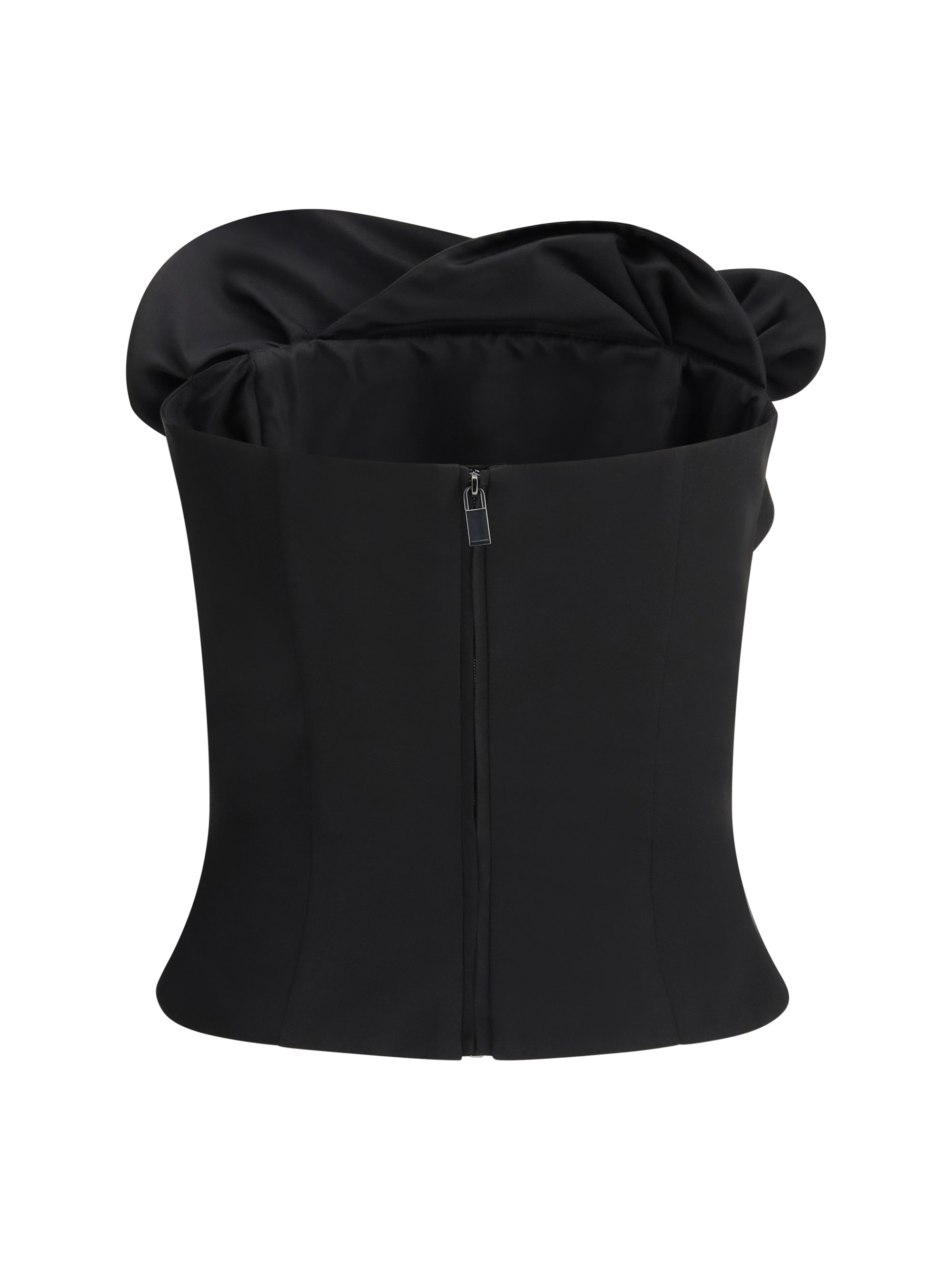 wool and silk corset top with sculptural neckline