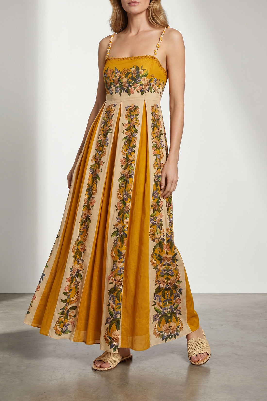 FARM RIO S sand hilo stripes maxi dress in patterned viscose blend