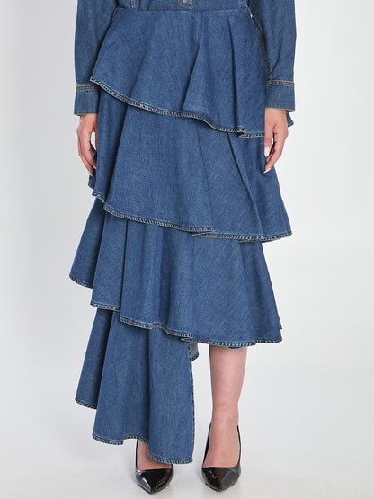 ALAIA 38 spiral maxi skirt in denim 
