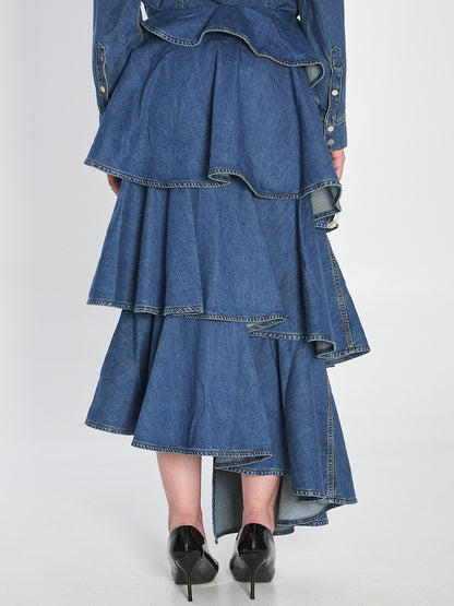 ALAIA 38 spiral maxi skirt in denim 