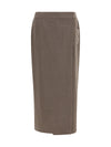 silk and wool wrap long skirt with patch pocket