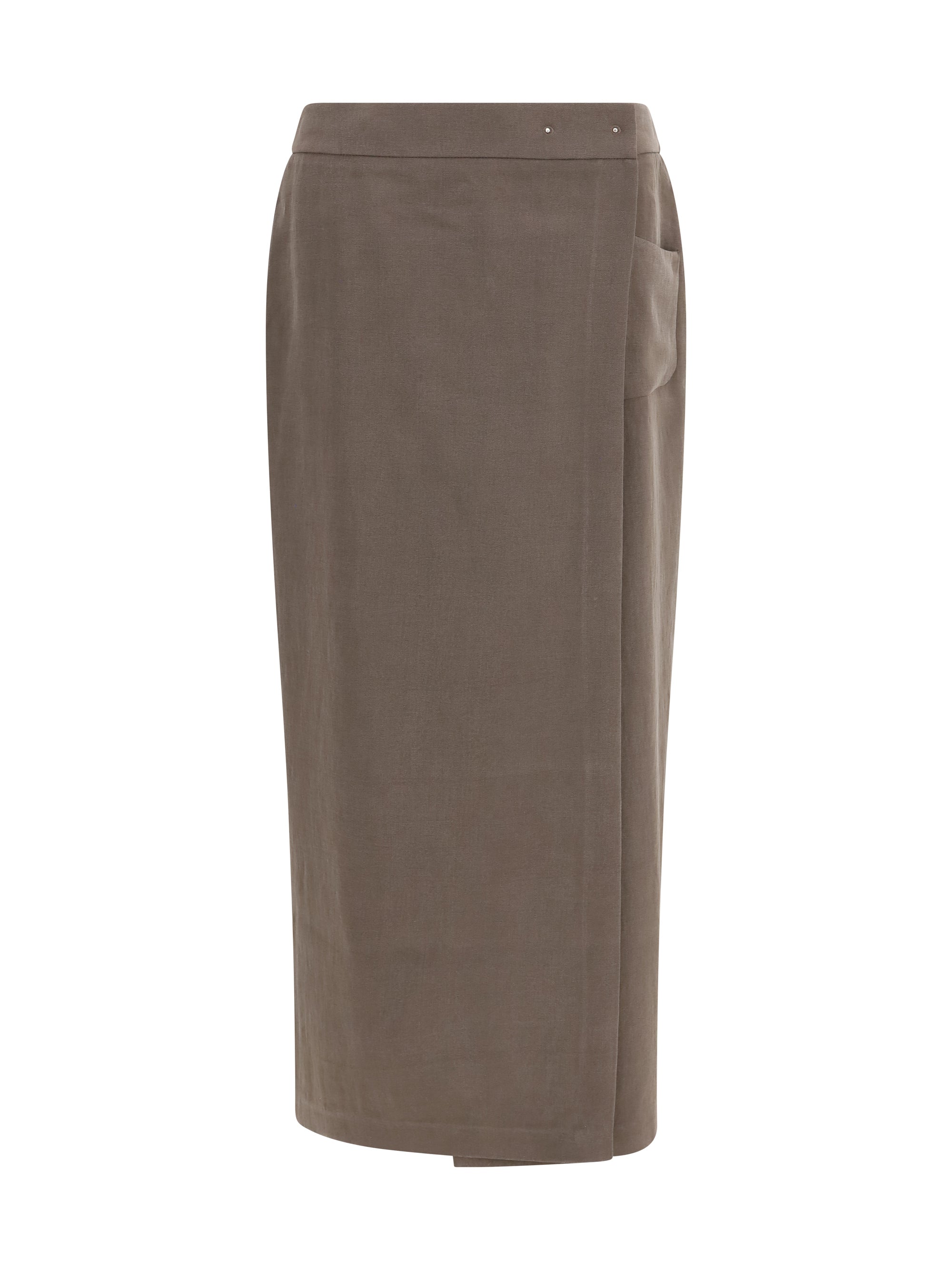 silk and wool wrap long skirt with patch pocket