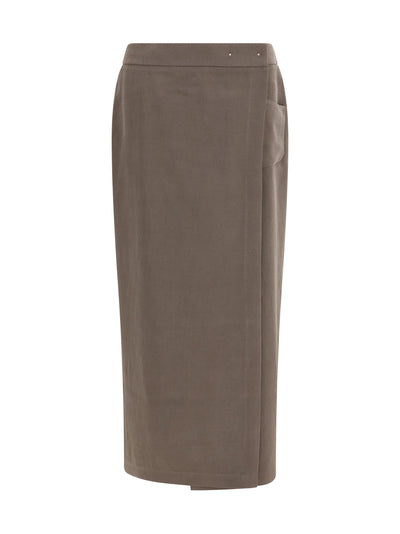 silk and wool wrap long skirt with patch pocket