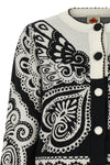 the farm rio arabesque cardigan is distinguished by a complex two-tone jacquar