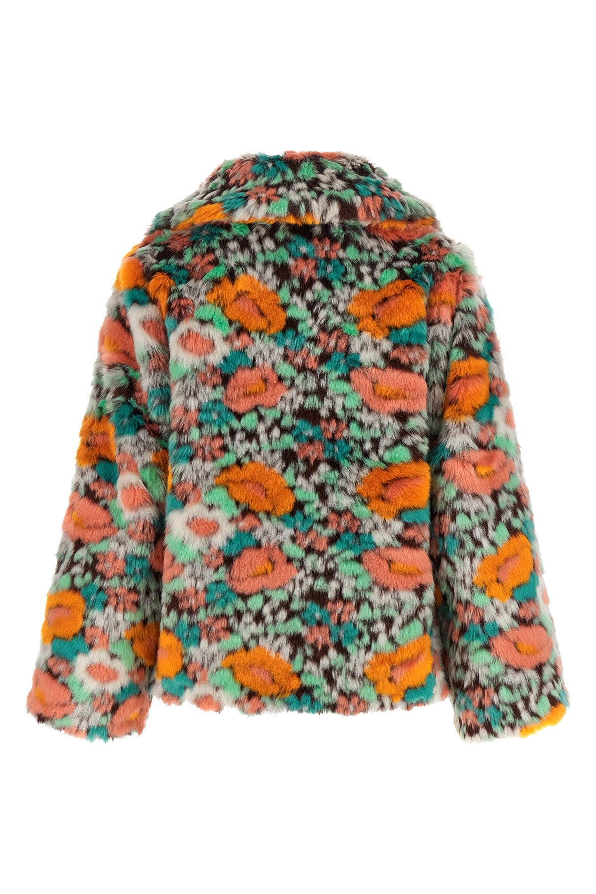 the farm rio jacket is distinguished by a voluminous silhouette in soft faux fur