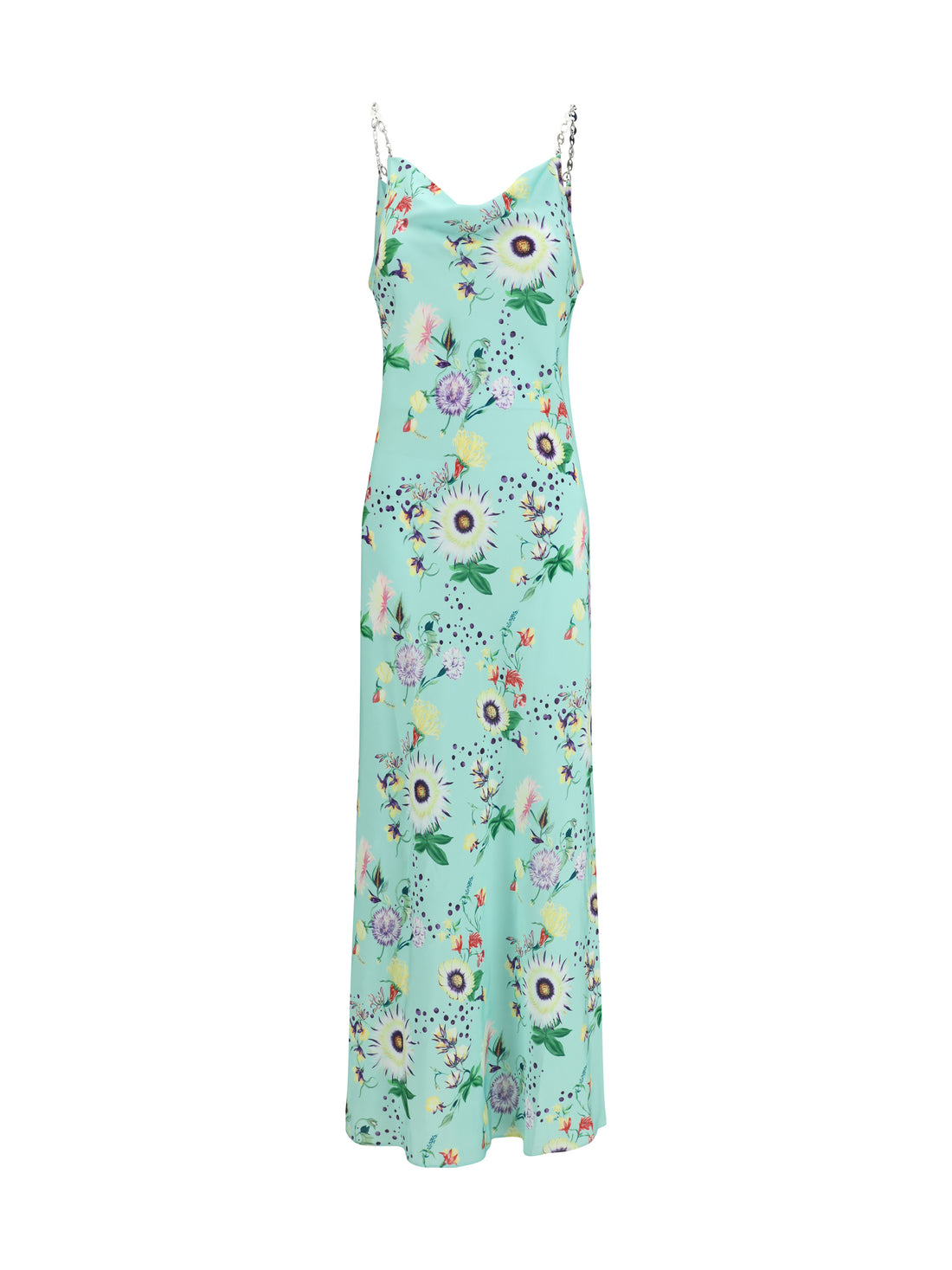 RABANNE 38 chain-detail floral long dress