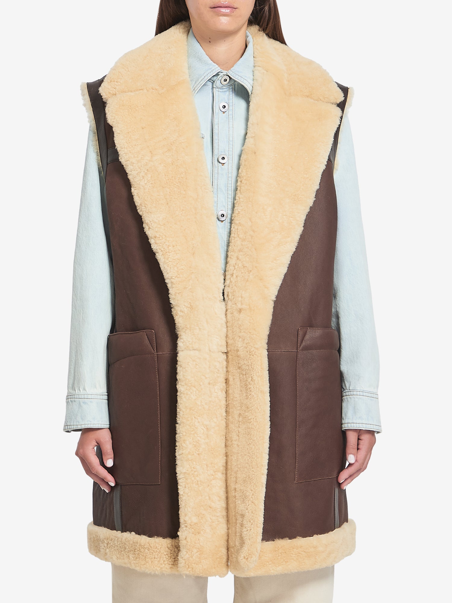 BOTTEGA VENETA 40 shearling long vest