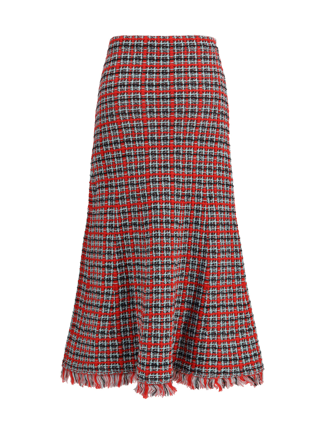SELF-PORTRAIT L check knit midi skirt with frayed edges