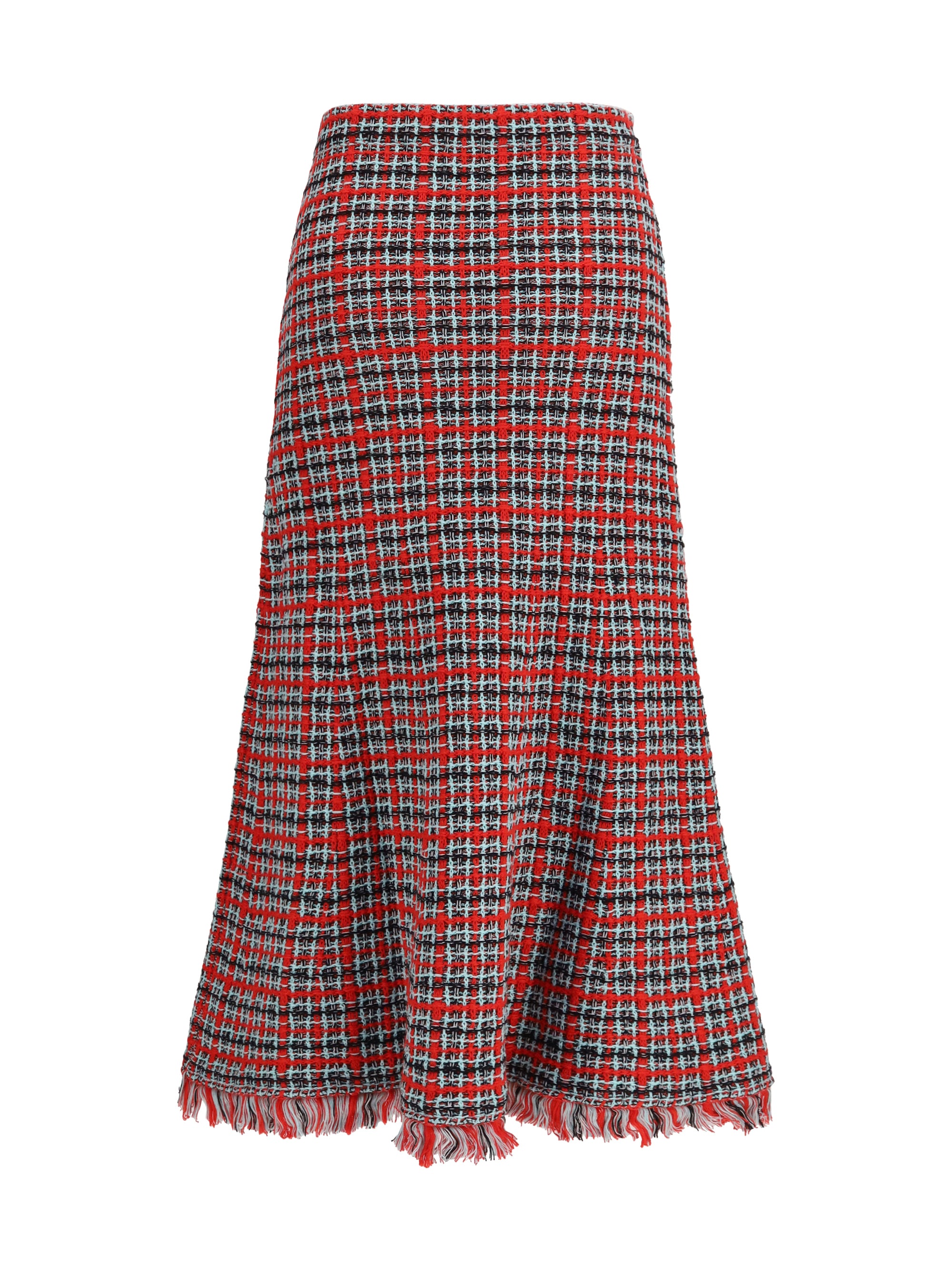 check knit midi skirt with frayed edges