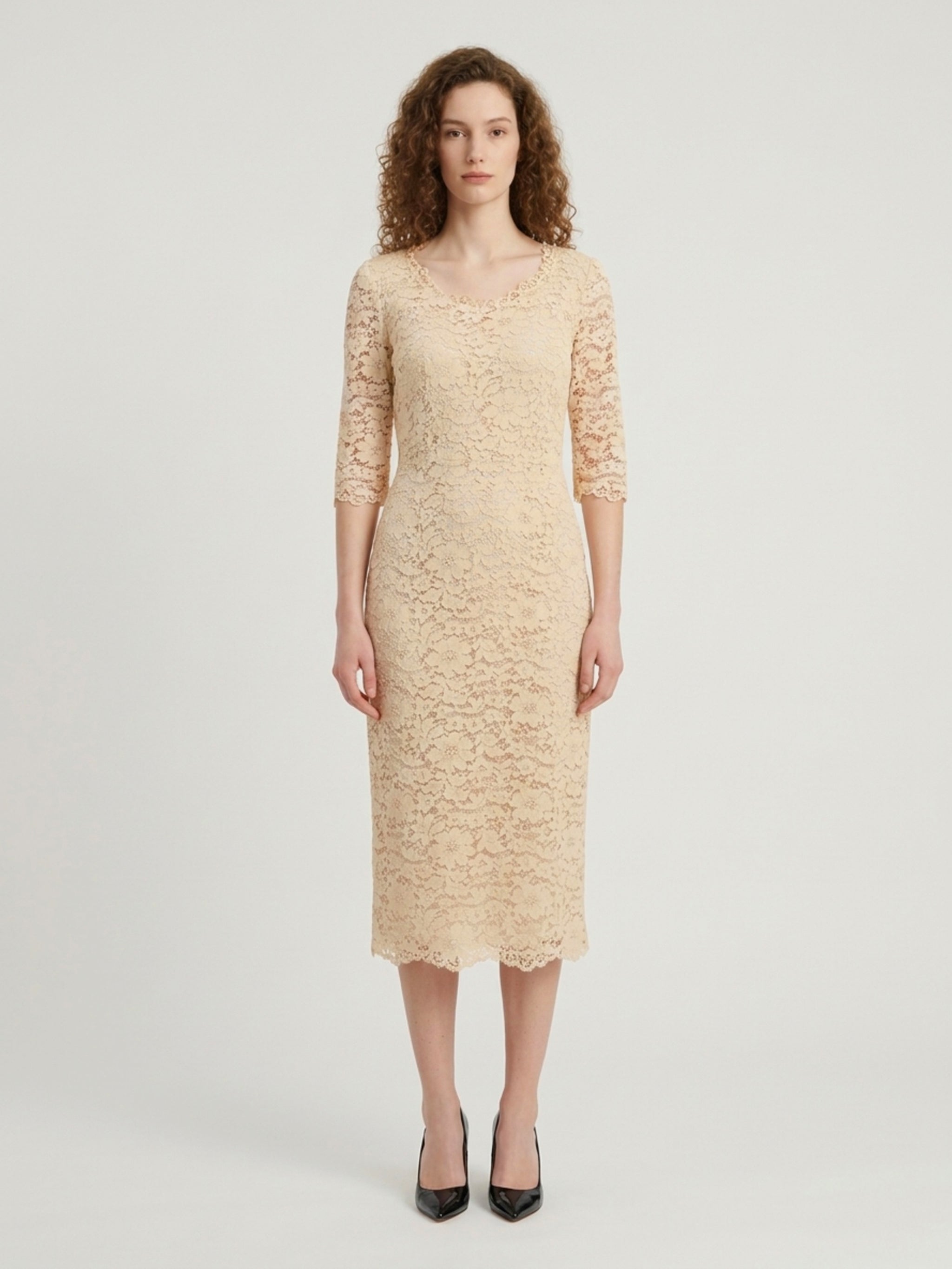 white lace midi sheath dress