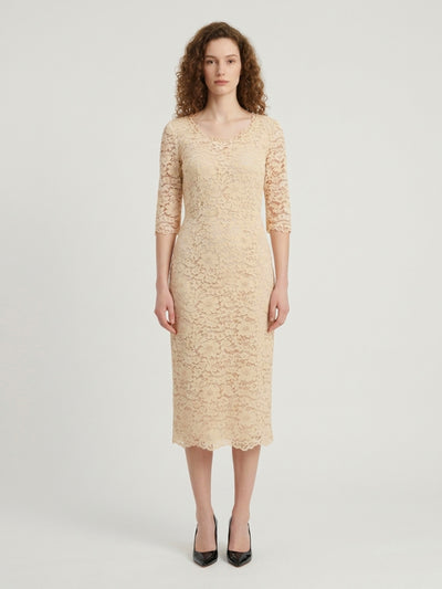 white lace midi sheath dress