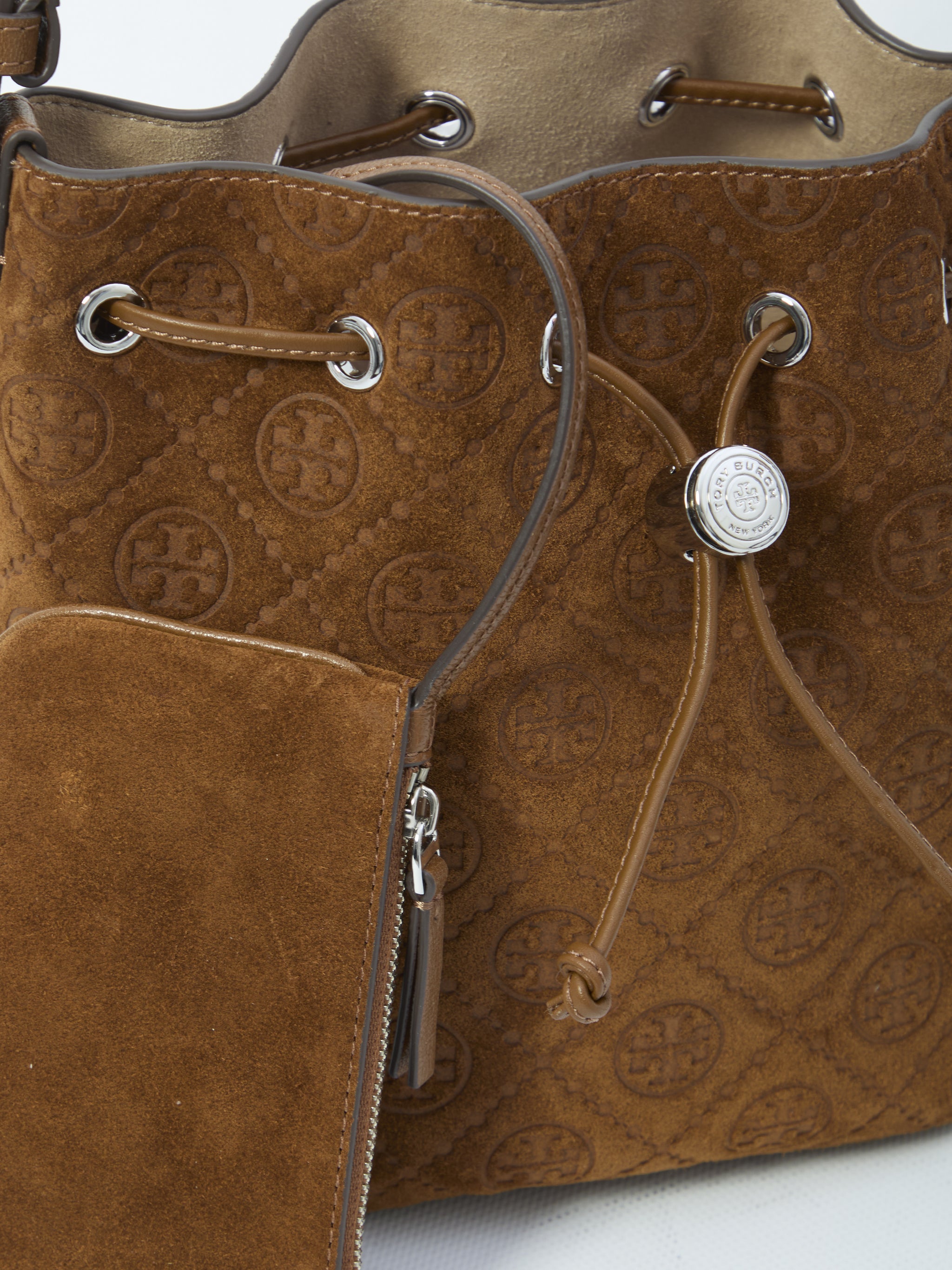 t monogram suede bucket bag