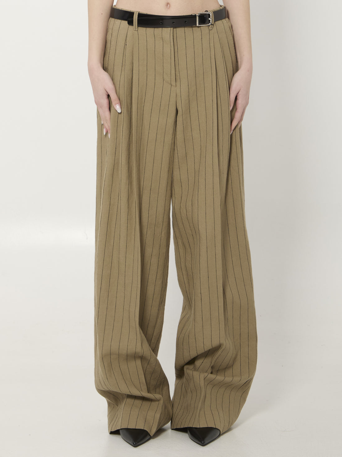 DOLCE&amp;GABBANA 38 pinstriped virgin wool and linen trousers