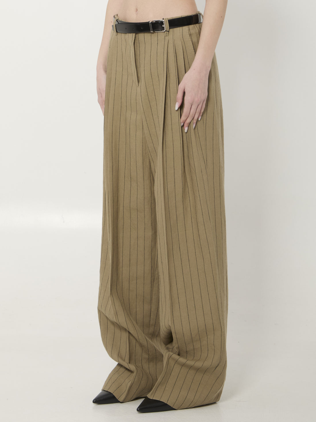 DOLCE&amp;GABBANA 38 pinstriped virgin wool and linen trousers