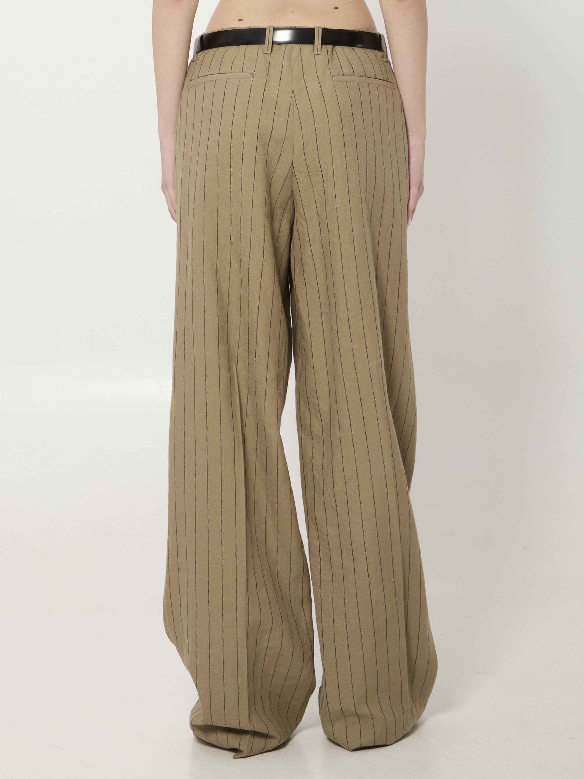 pinstriped virgin wool and linen trousers