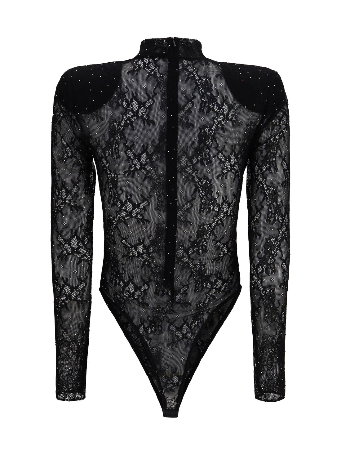 NISSA 40 long-sleeve lace and rhinestone bodysuit