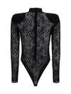 long-sleeve lace and rhinestone bodysuit