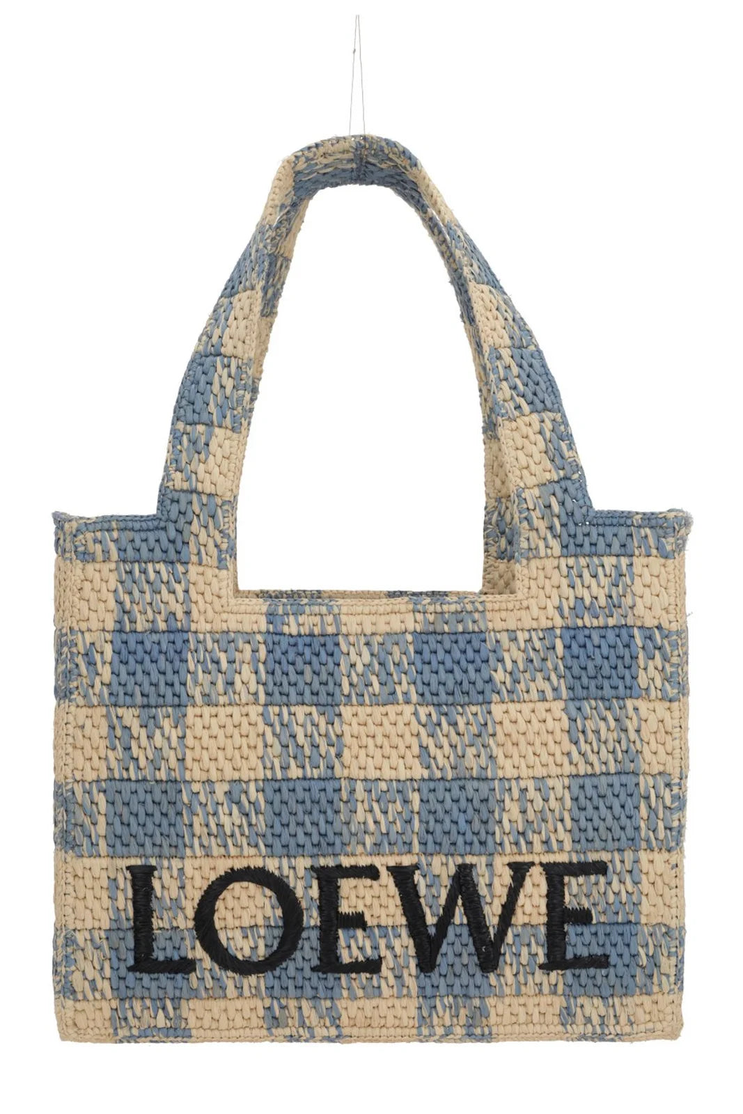 Font Medium Checked Raffia Tote