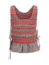 elastic printed top with ruching and side ties