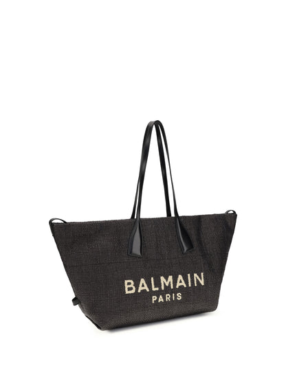 BALMAIN OS track shoulder bag in leather and raffia