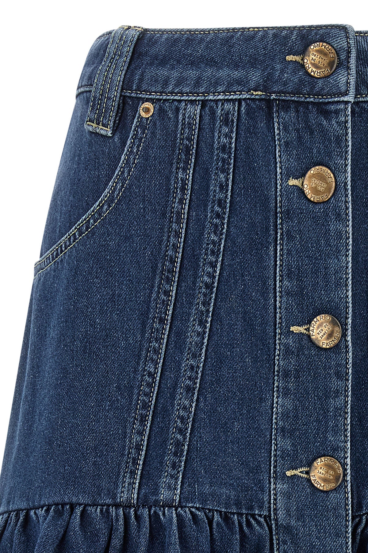 the farm rio structured denim mini skirt redefines the codes of casual dress thr