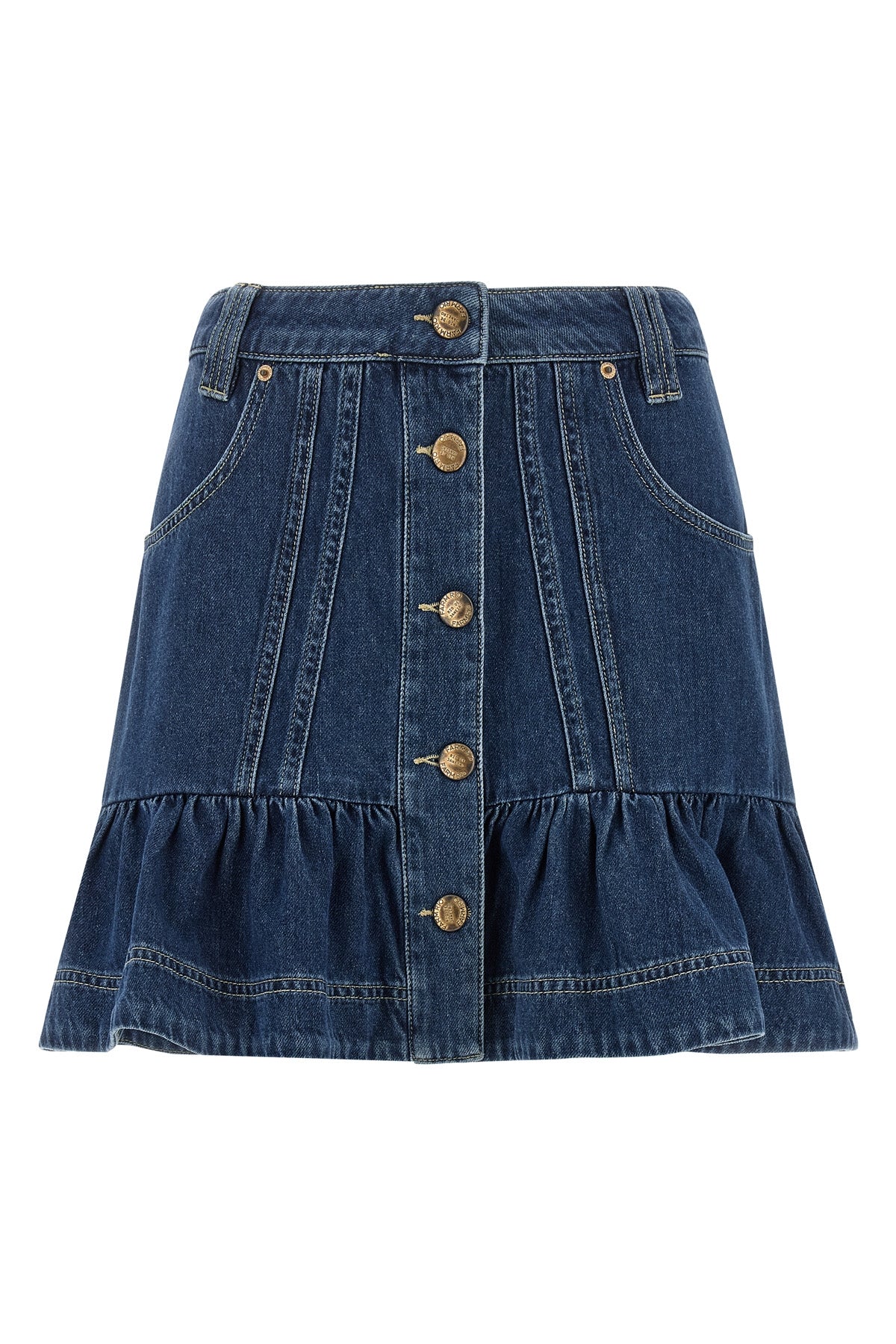 the farm rio structured denim mini skirt redefines the codes of casual dress thr