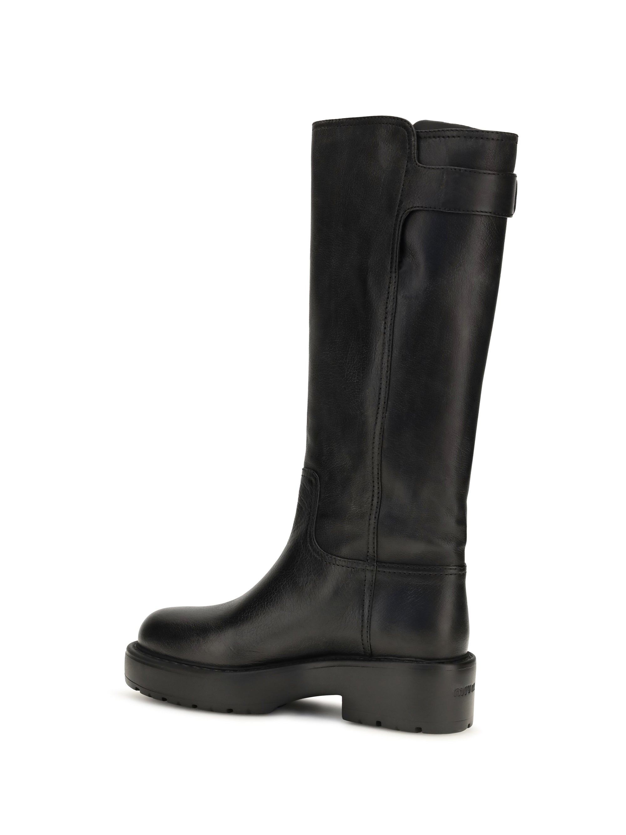 leather knee-high boots with buckle detail