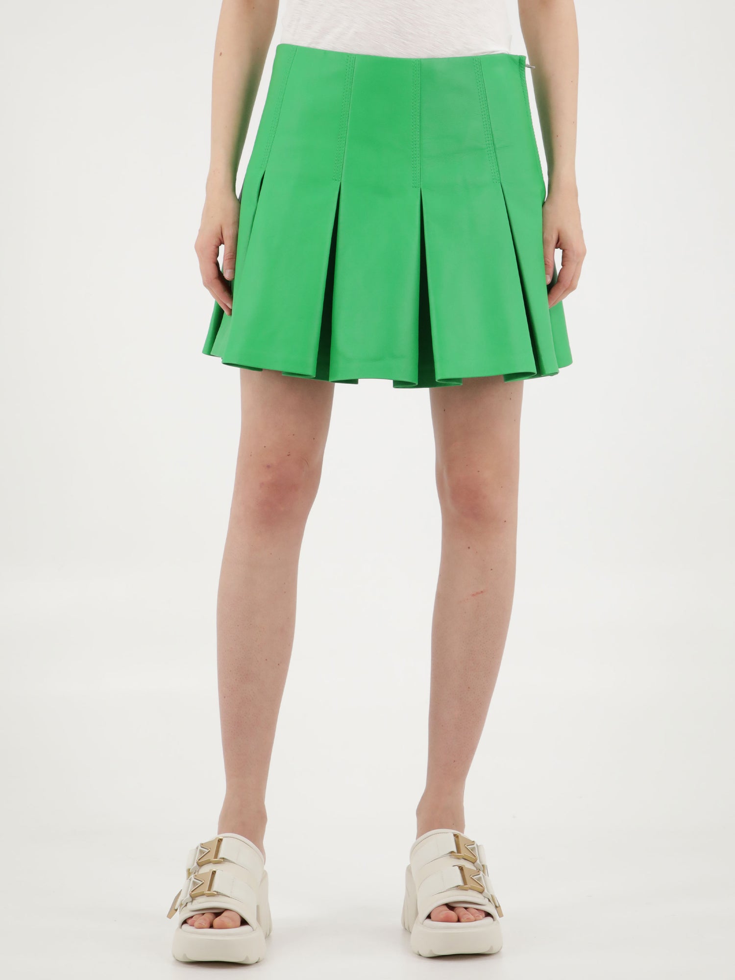 BOTTEGA VENETA 40 green leather skirt