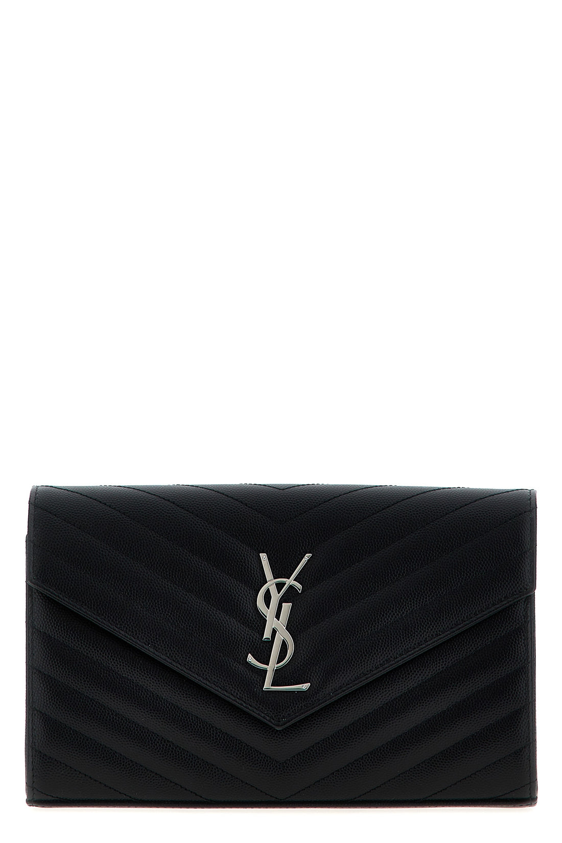 SAINT LAURENT OS cassandre quilted grain de poudre leather clutch bag