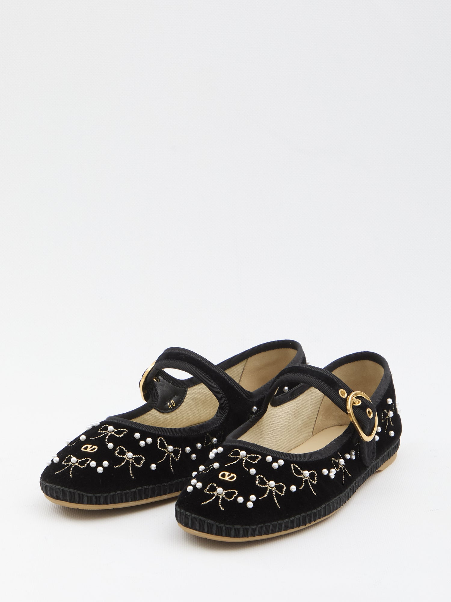 VALENTINO GARAVANI 36 endouce velvet mary-jane ballerina flats 