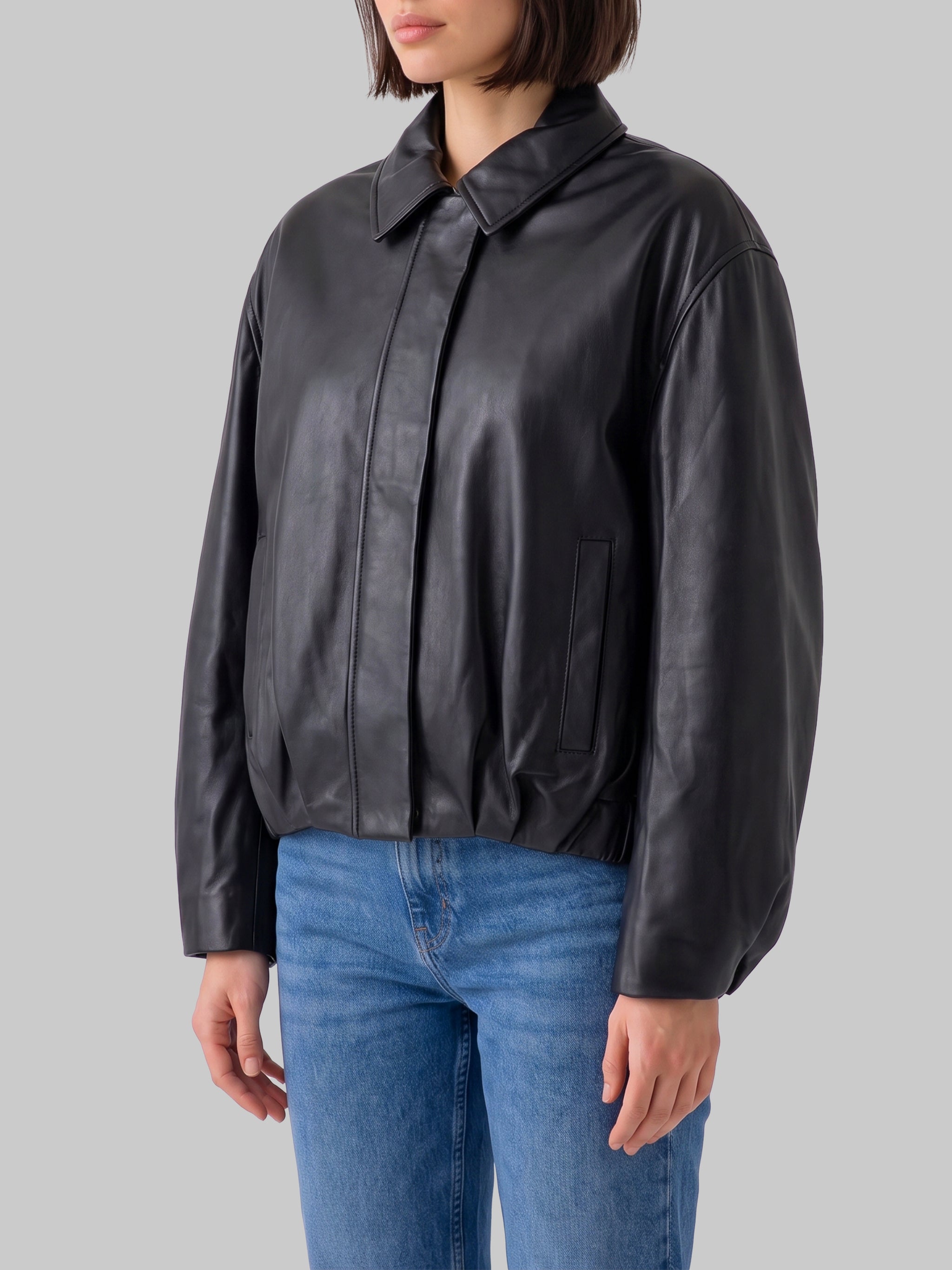 melis black leather jacket
