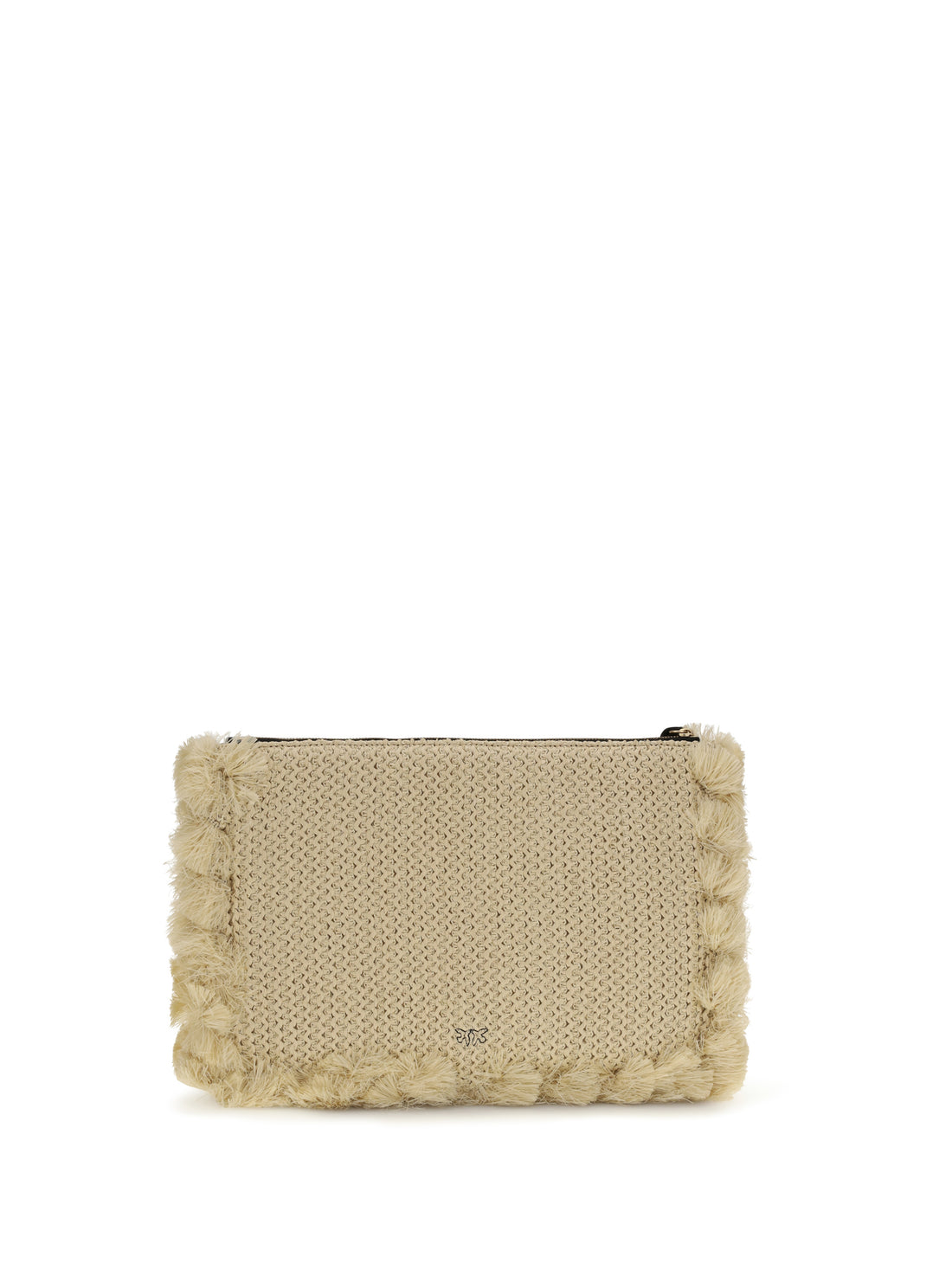 PINKO OS flat handle clutch in raffia
