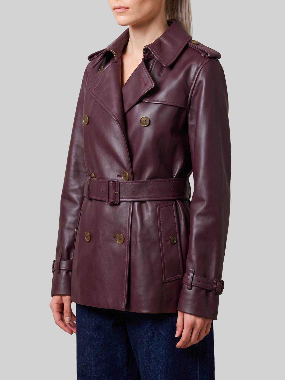 BURBERRY 6 short kensington leather trench coat