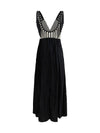 color-block velvet long dress with fringes