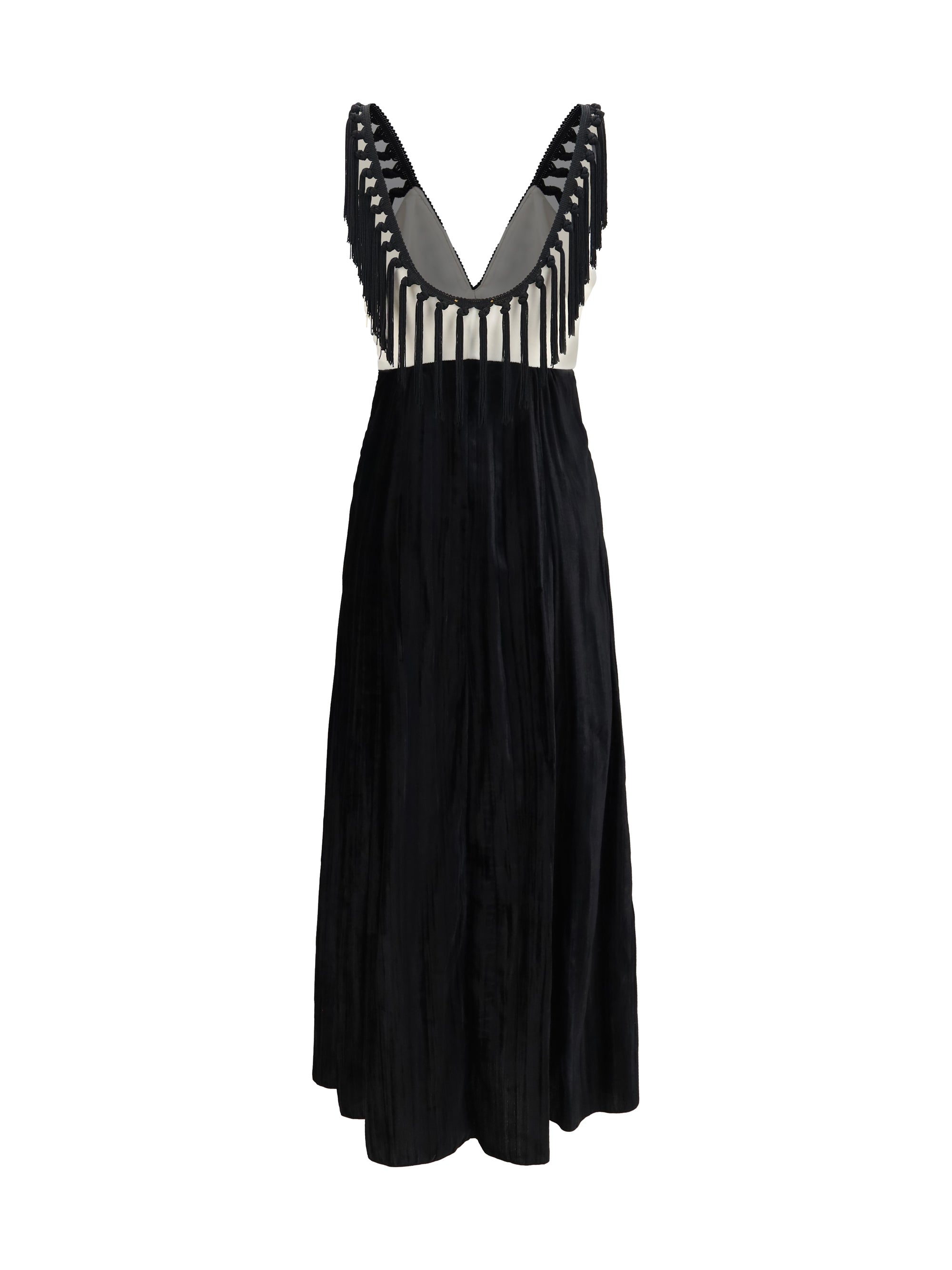 color-block velvet long dress with fringes