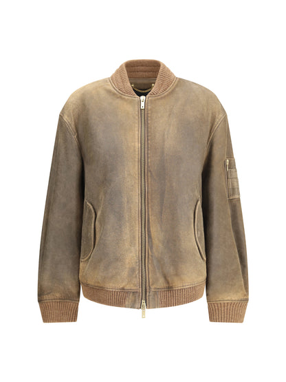 GOLDEN GOOSE L brown leather jacket with zip closure