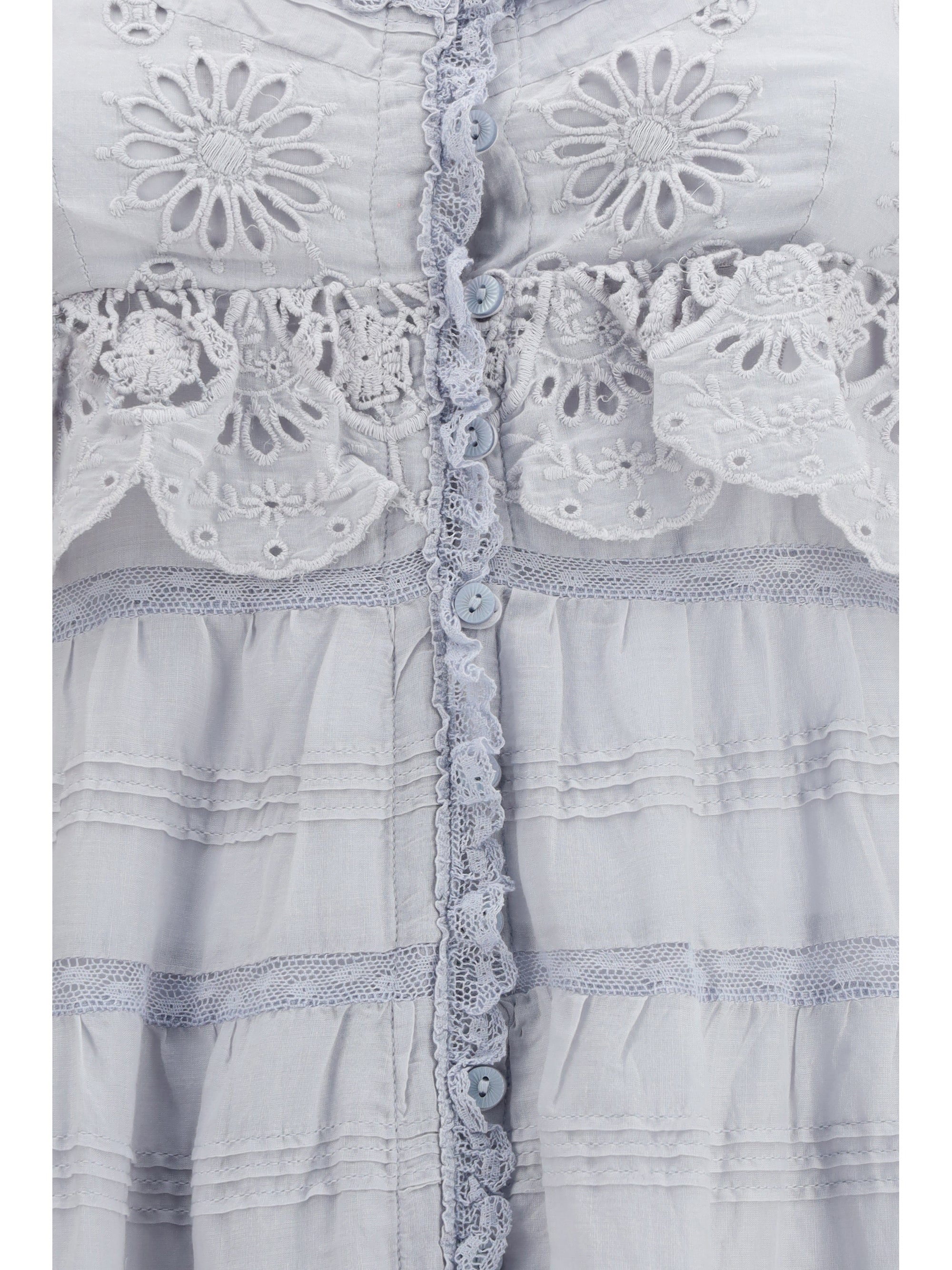 paule long ruffled dress