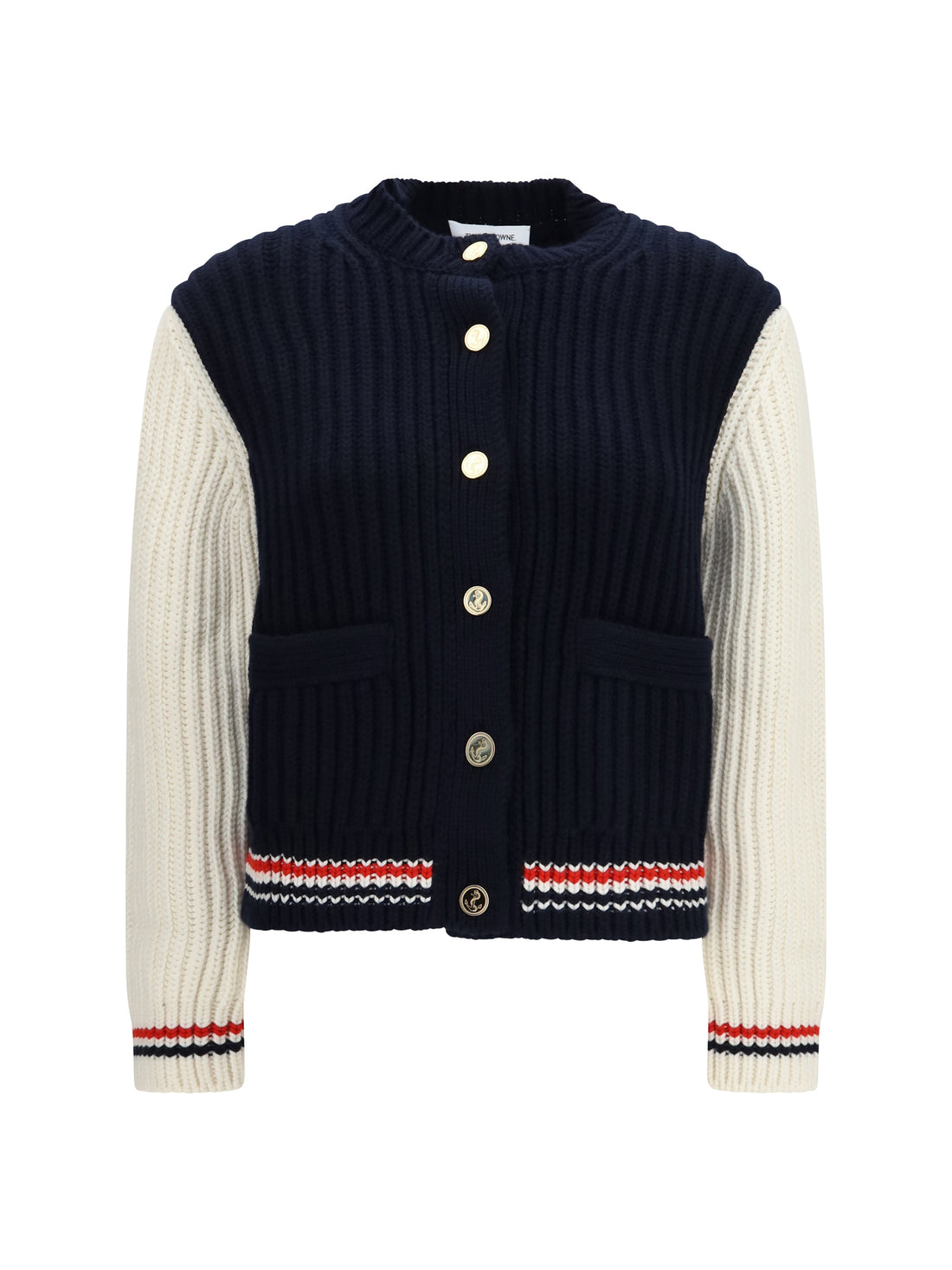 THOM BROWNE 40 bicolor cashmere cardigan