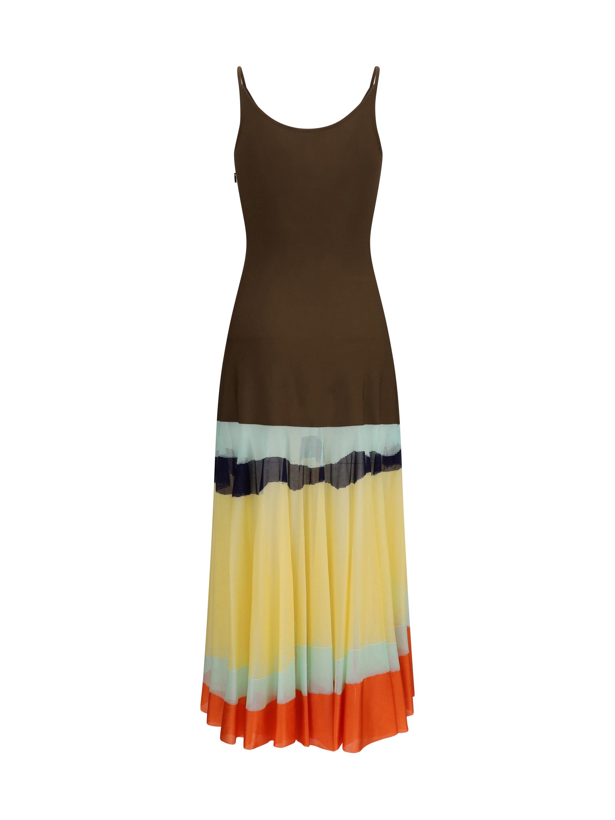 long dress with color-striped skirt