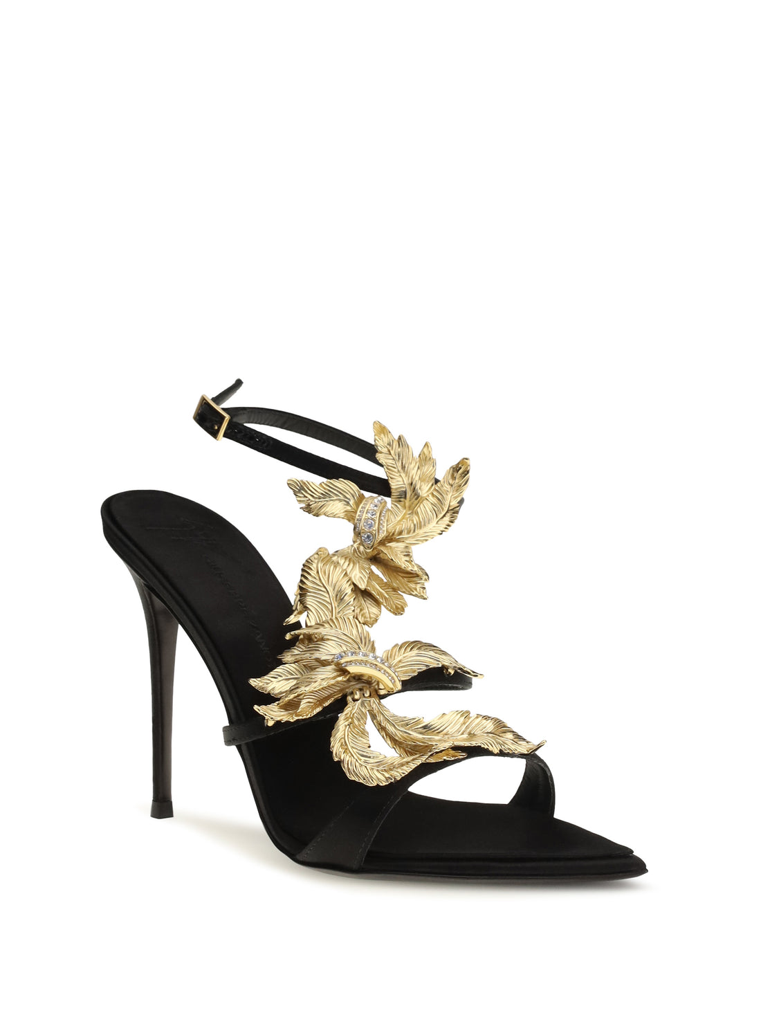GIUSEPPE ZANOTTI 38 incanto silk satin sandals with foliage jewel detail
