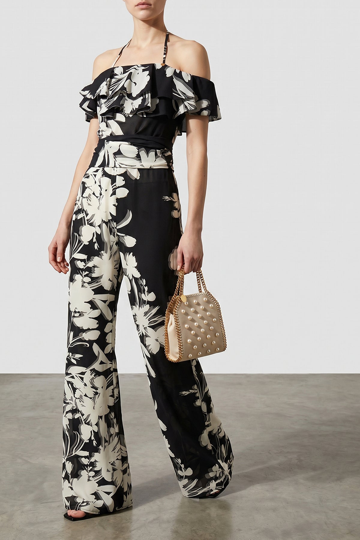micro falabella handbag in forest-friendly satin embroidered