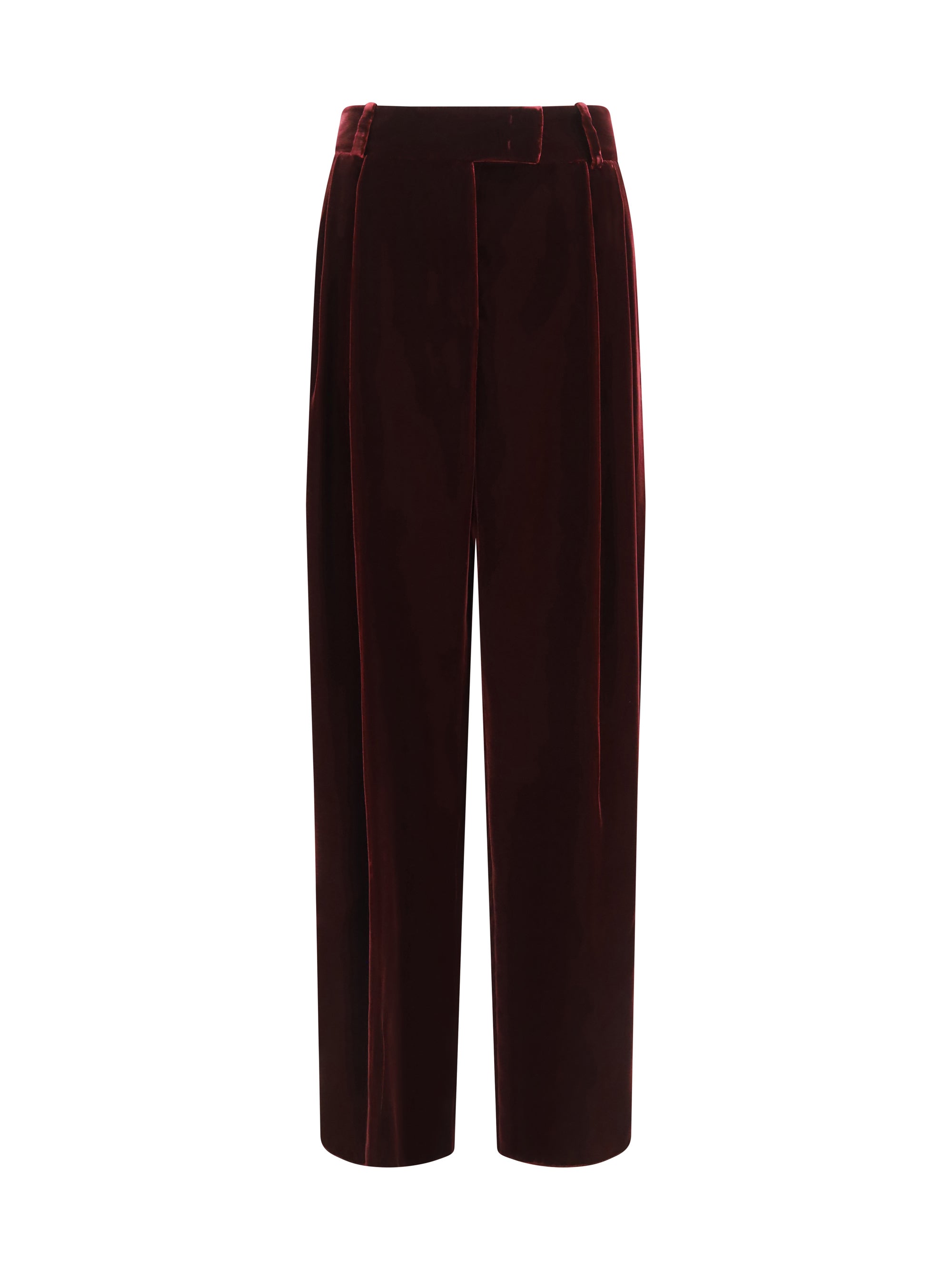 wide leg pants with double pleats in viscose and silk velvet