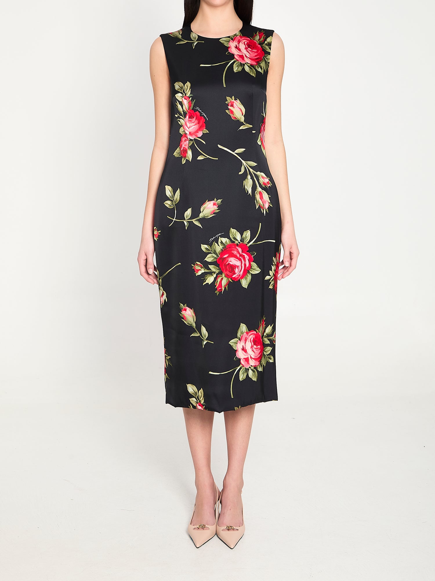 DOLCE&amp;GABBANA 40 bouquet rose print satin midi dress
