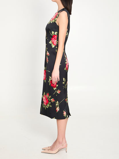 DOLCE&amp;GABBANA 40 bouquet rose print satin midi dress