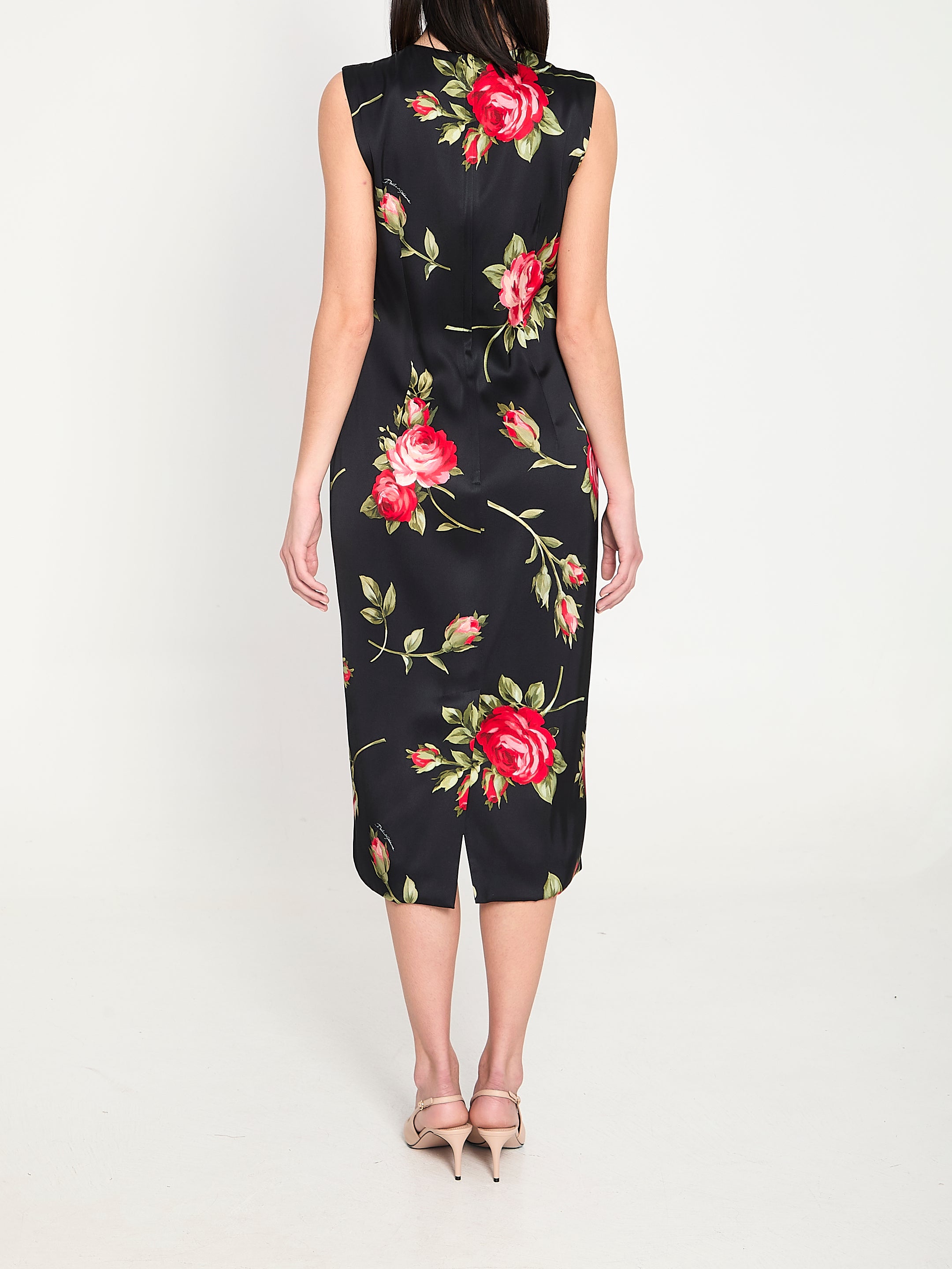 DOLCE&amp;GABBANA 40 bouquet rose print satin midi dress