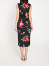 bouquet rose print satin midi dress