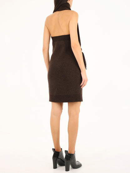 BOTTEGA VENETA S brown one shoulder dress