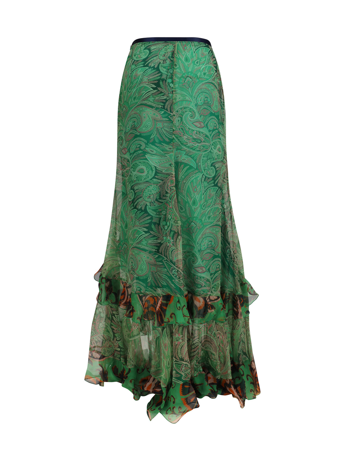 ETRO 42 long silk crepon skirt with ruffles