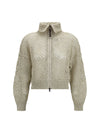 open-knit zip-up cardigan