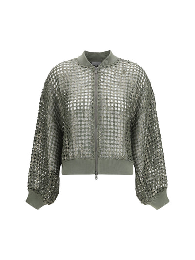 BRUNELLO CUCINELLI M solk and linen dazzling net embroidery cardigan